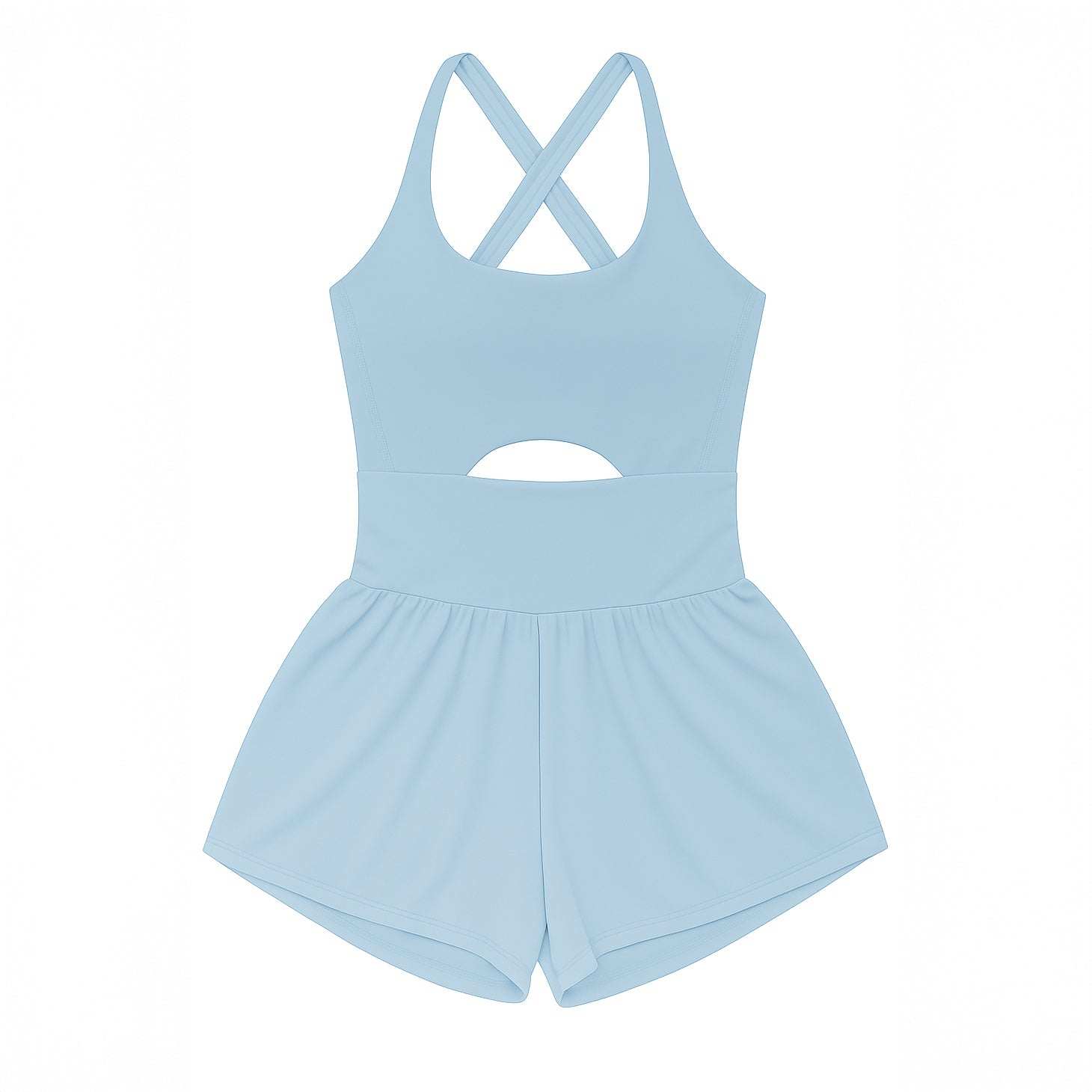 Girls blue Haddie romper, back view