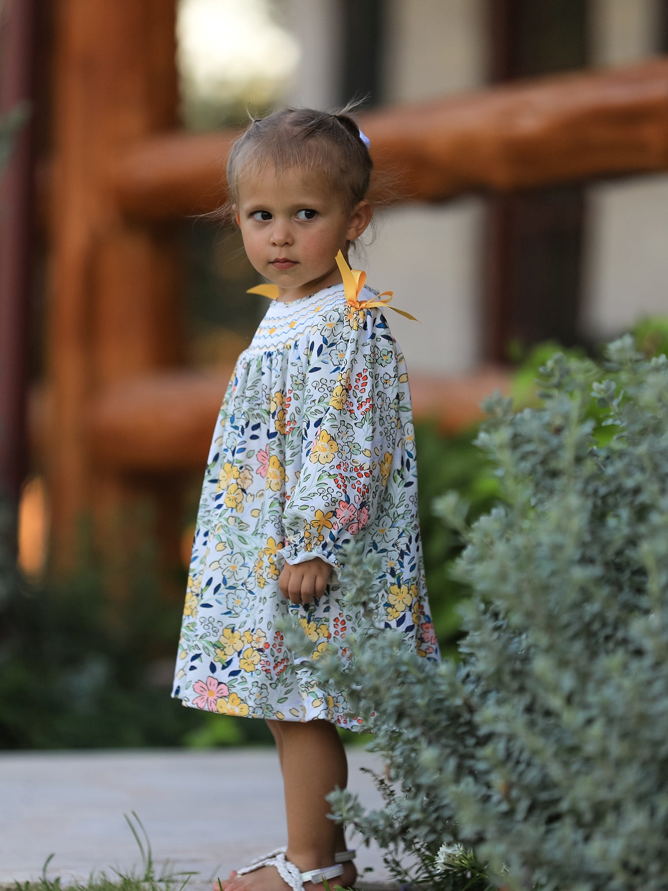 Fall  Embroidery Smocking Bow Floral Leaf Baby Girls Dress
