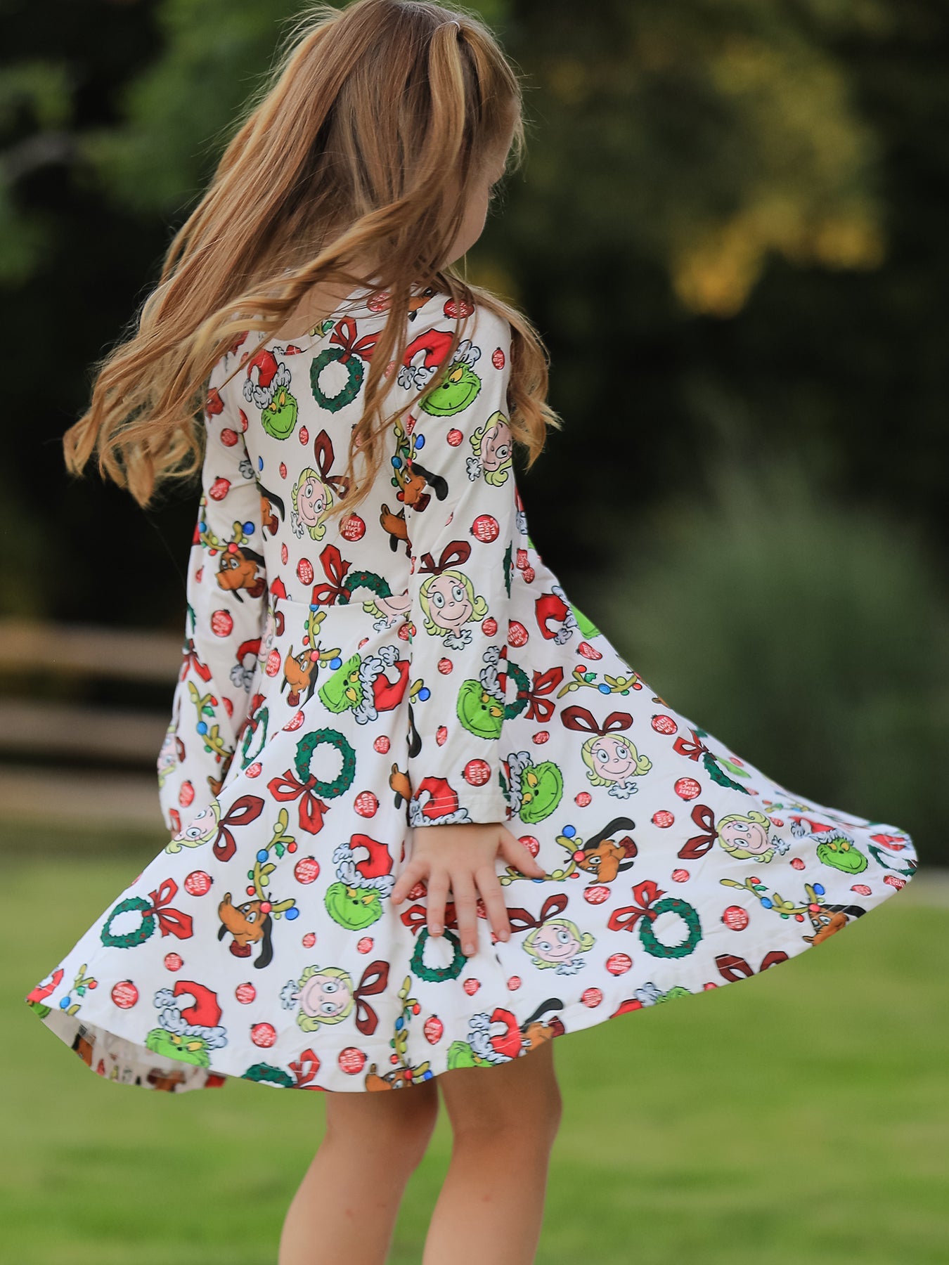 Winter Christmas Character Colorful Print  Girls Dress