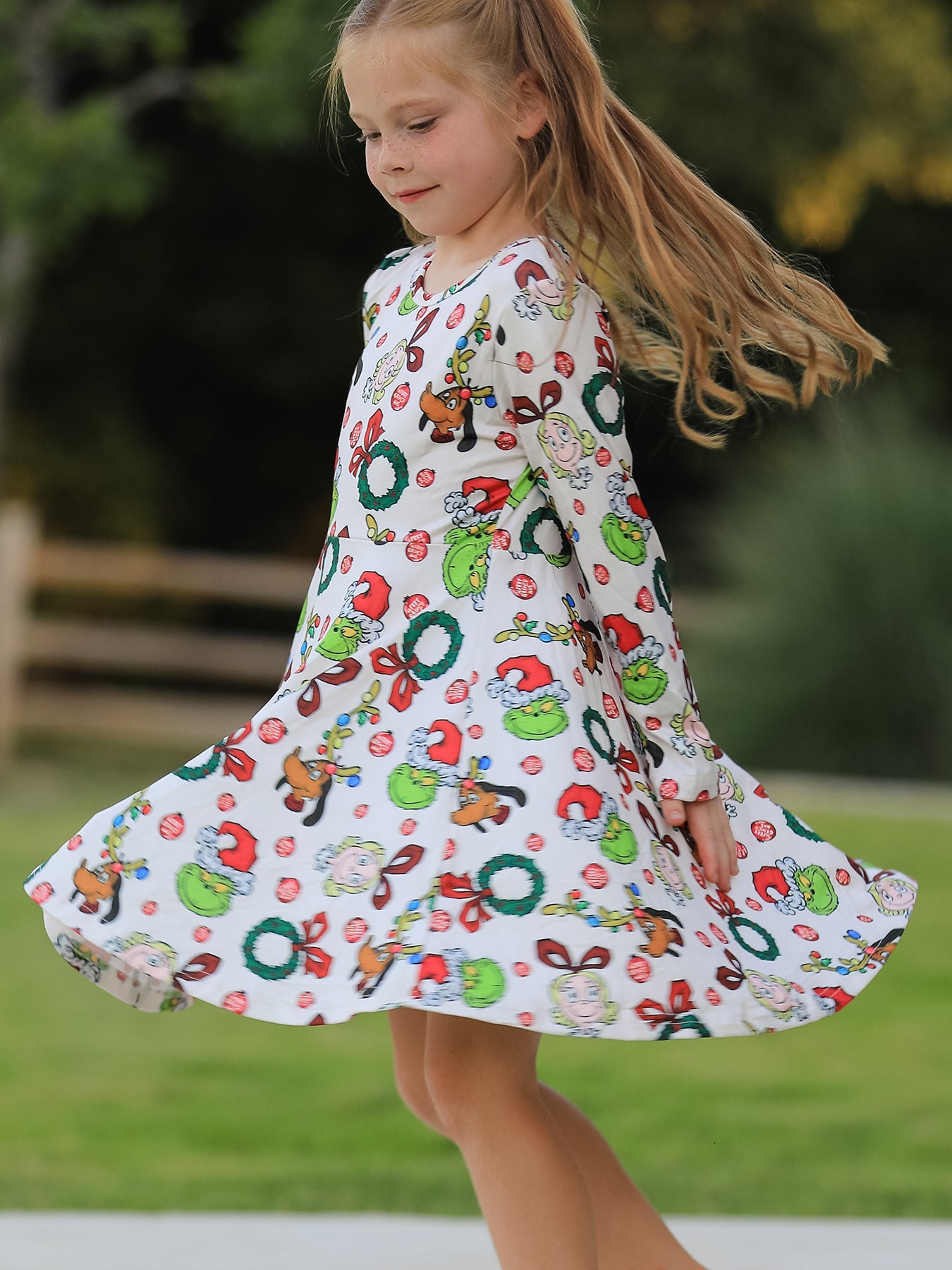Winter Christmas Character Colorful Print  Girls Dress