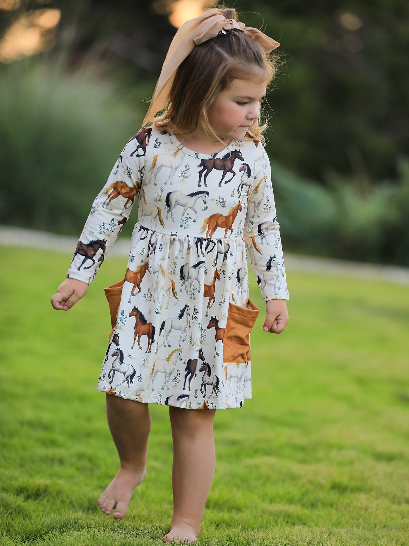 PREORDER Western Horse Print Long Sleeve Dress