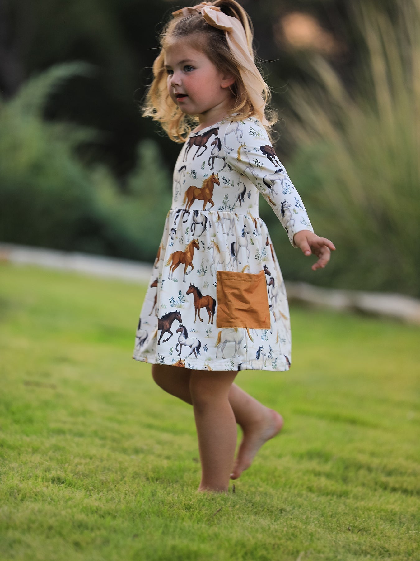 PREORDER Western Horse Print Long Sleeve Dress