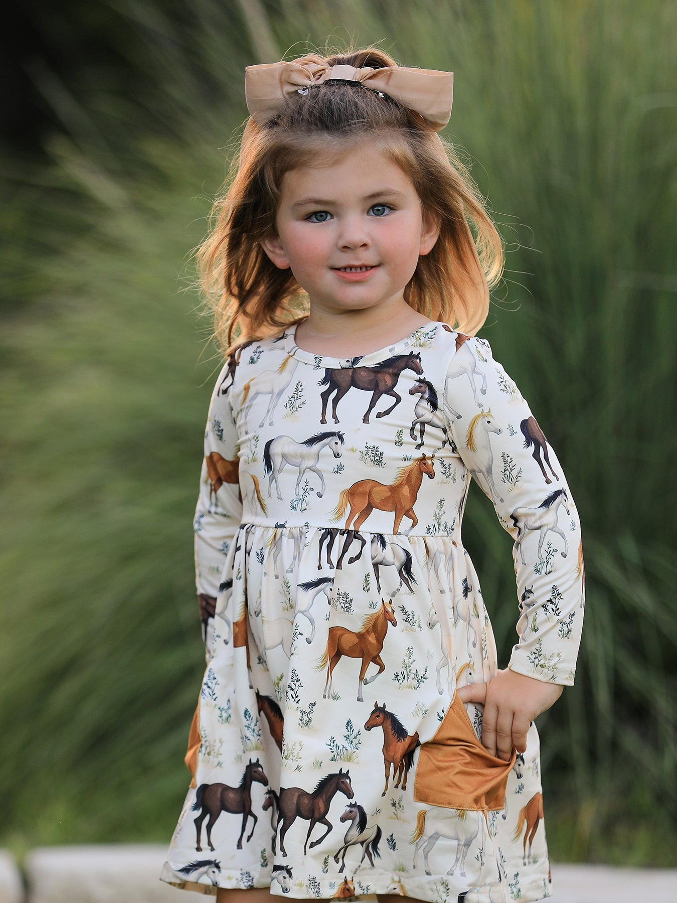 PREORDER Western Horse Print Long Sleeve Dress