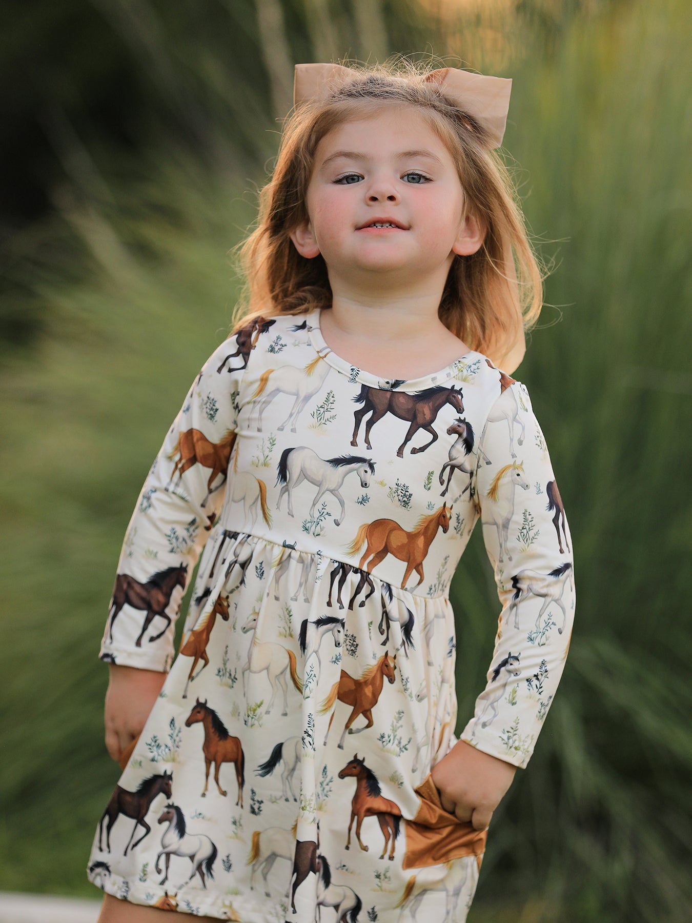 PREORDER Western Horse Print Long Sleeve Dress