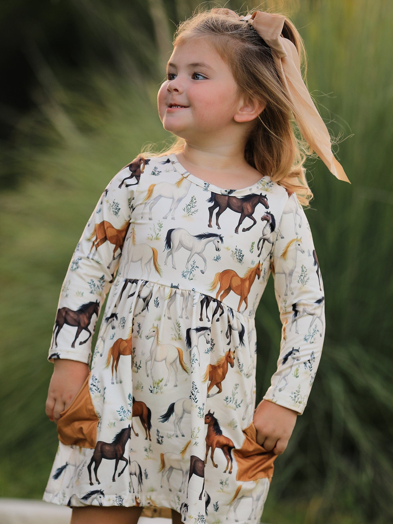 PREORDER Western Horse Print Long Sleeve Dress