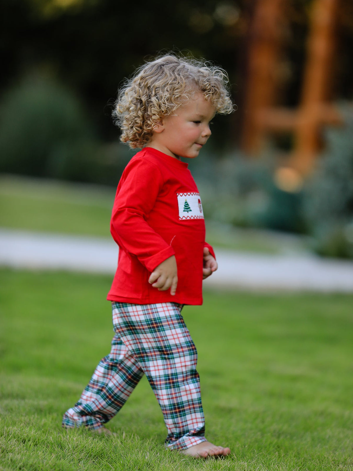 Christmas Plaid Smocking Embroidered Boys Set