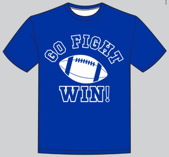 Royal blue Go Fight Win shirt with football graphic in white on modal fabric