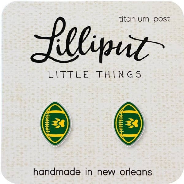 Lilliput Little Things Lion Paw Football earrings with titanium posts and waterproof acrylic design