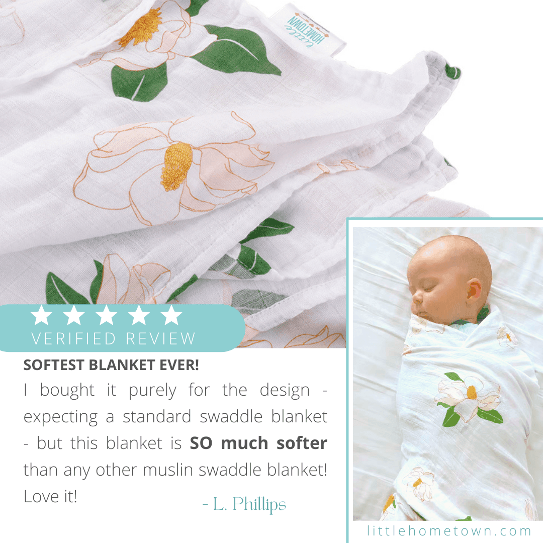 Gift Set: Southern Magnolia Baby Muslin Swaddle Blanket and Burp Cloth/Bib Combo print and pattern detail