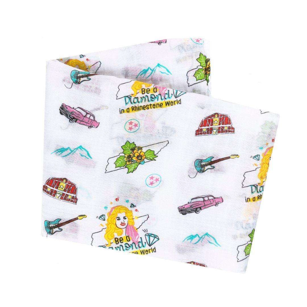 Gift Set: Tennessee Baby Muslin Swaddle Blanket and Burp Cloth/Bib Combo (Floral) back view