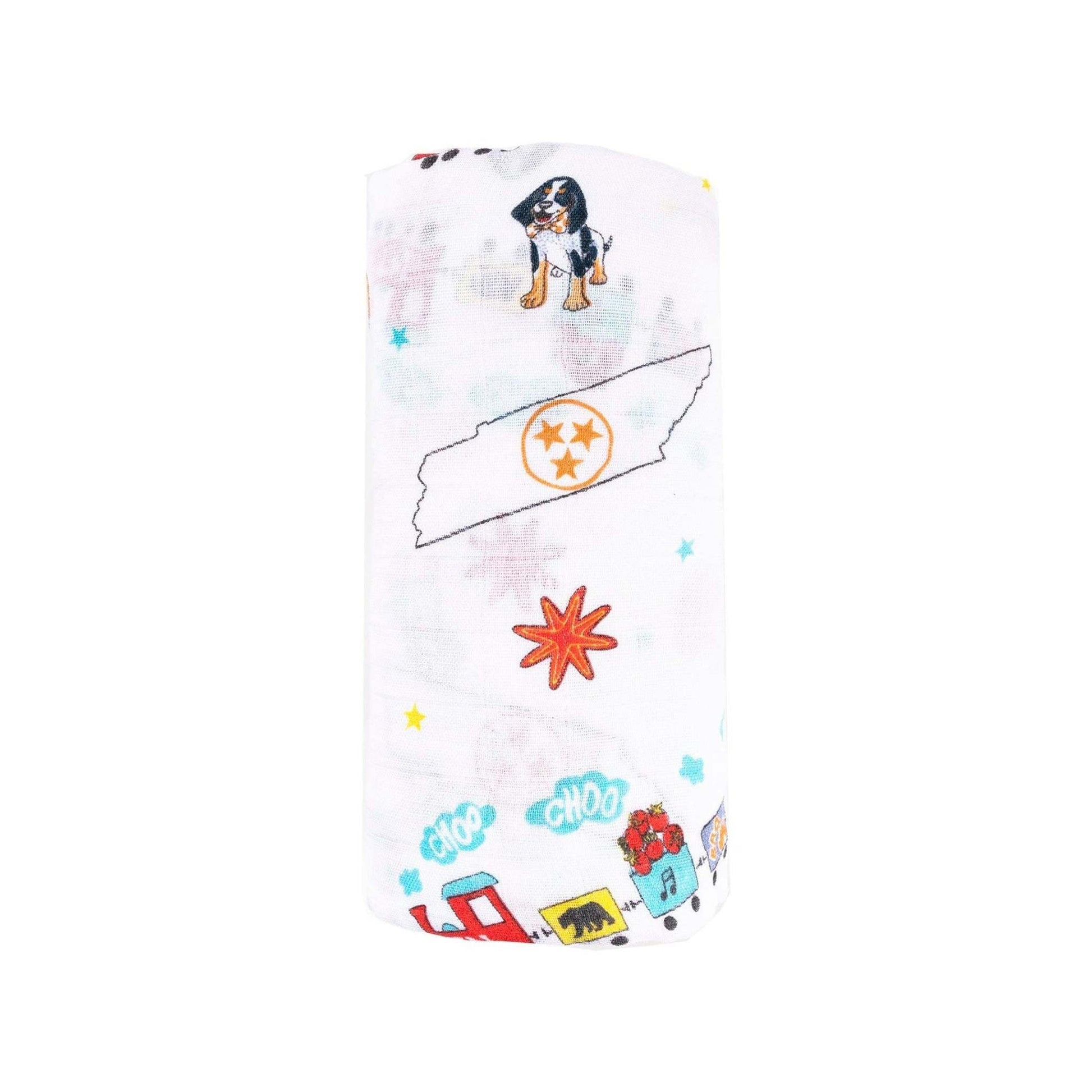 Gift Set: Tennessee Baby Muslin Swaddle Blanket and Burp Cloth/Bib Combo fabric and material close-up