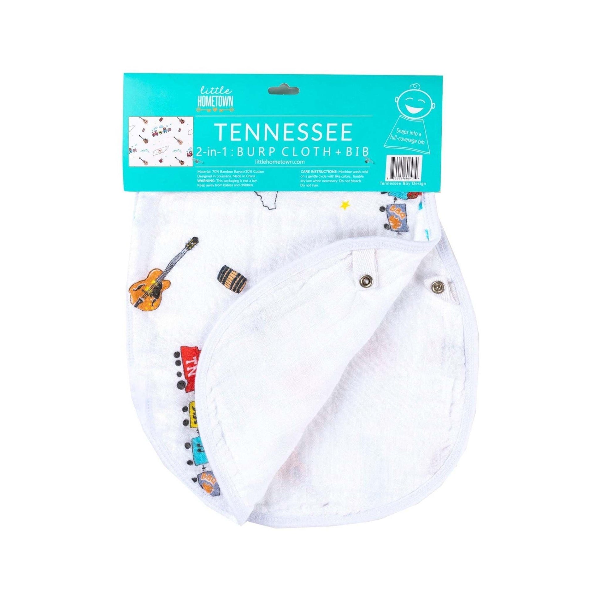 Gift Set: Tennessee Baby Muslin Swaddle Blanket and Burp Cloth/Bib Combo back view