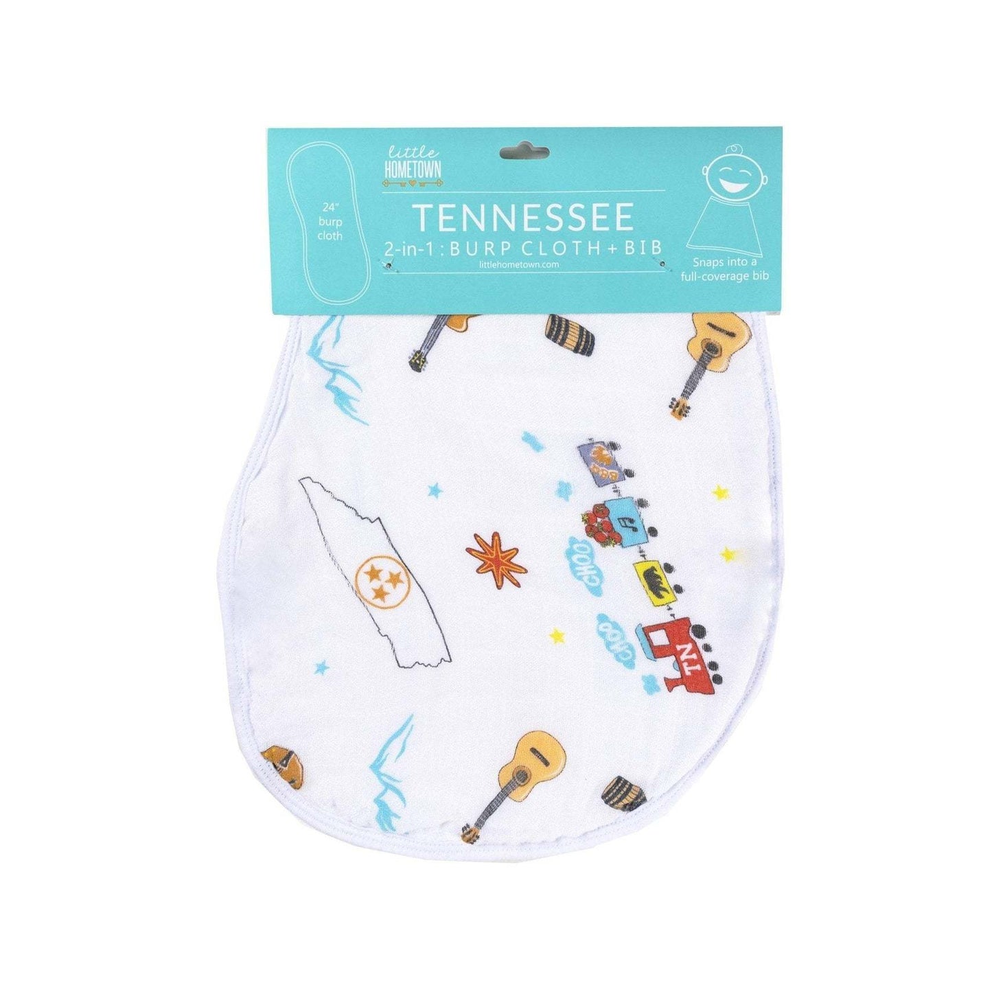 Gift Set: Tennessee Baby Muslin Swaddle Blanket and Burp Cloth/Bib Combo print and pattern detail