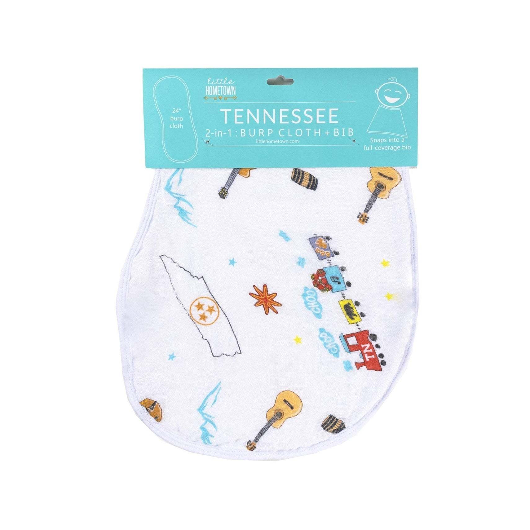 Gift Set: Tennessee Baby Muslin Swaddle Blanket and Burp Cloth/Bib Combo print and pattern detail