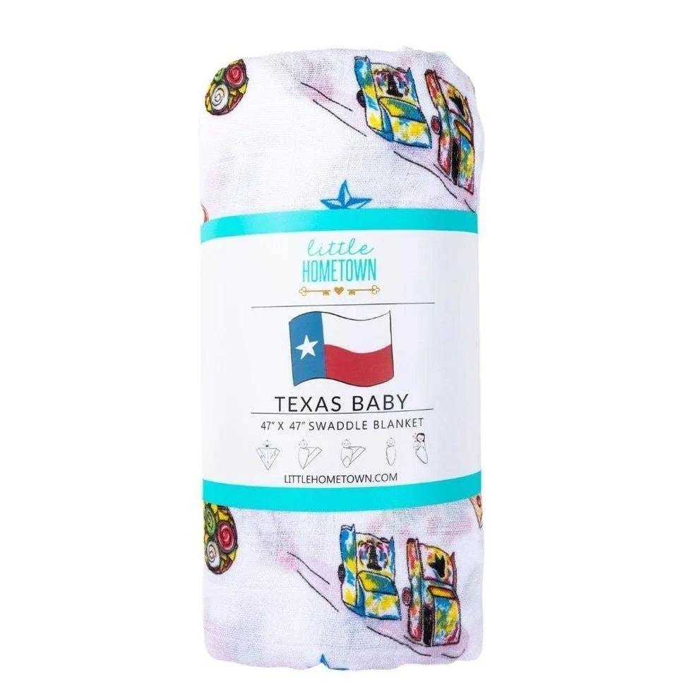 Gift Set: Texas Baby Unisex Muslin Swaddle Blanket and Burp Cloth/Bib Combo back view