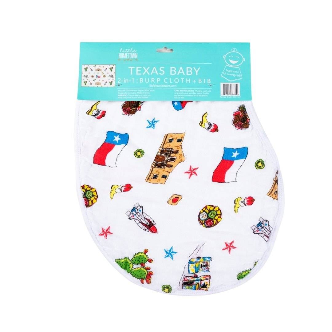 Gift Set: Texas Baby Unisex Muslin Swaddle Blanket and Burp Cloth/Bib Combo fabric and material close-up