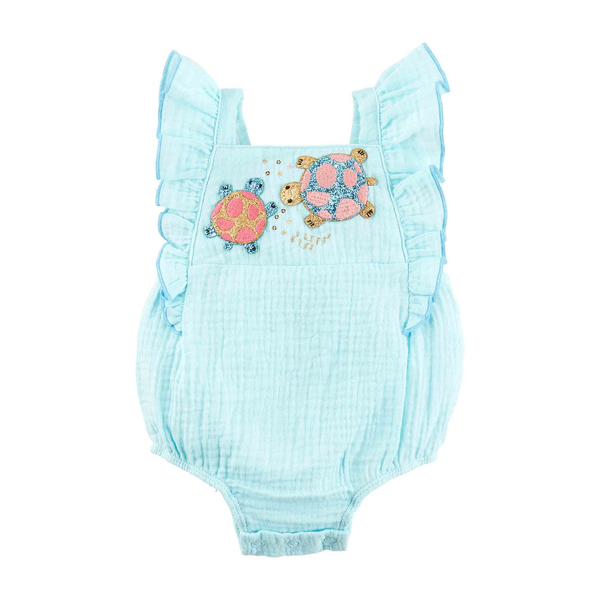 Glitter turtle baby romper front view
