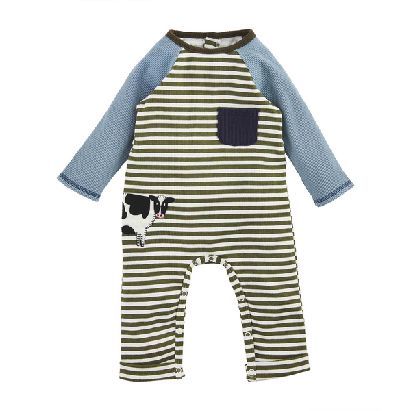 Cow striped baby bodysuit front view