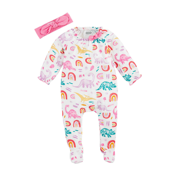 Dino baby girls' sleeper set front view