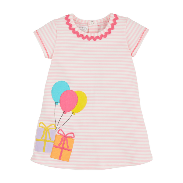 Pink stripe birthday dress front view