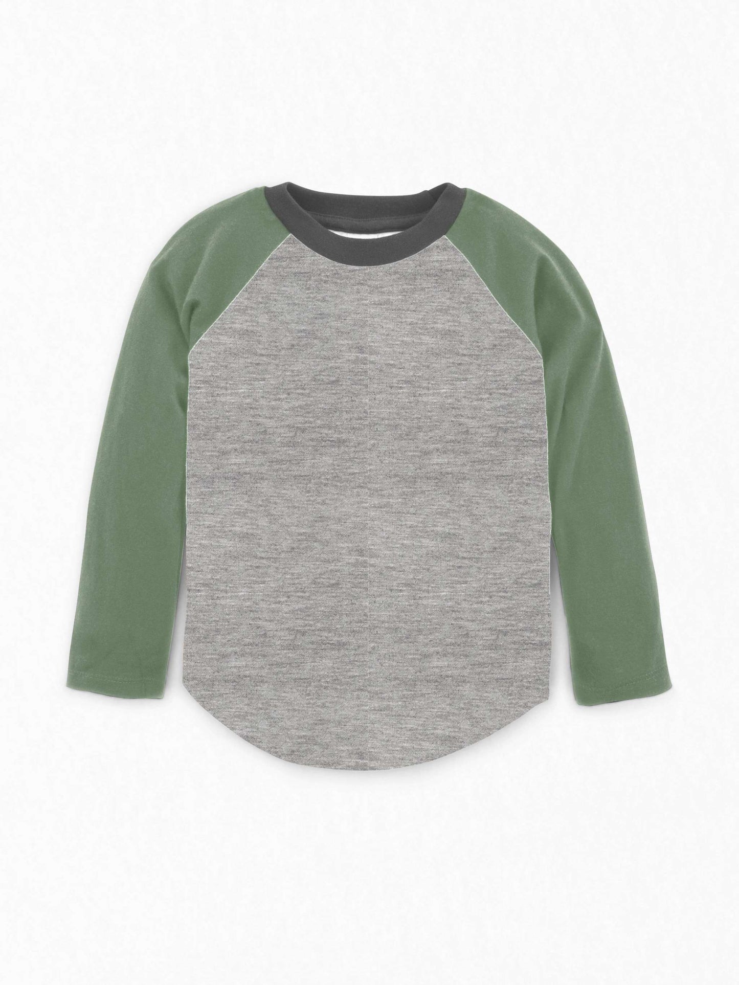 Colored Organics Baseball Tee in Sage and Heather Grey made of organic cotton.