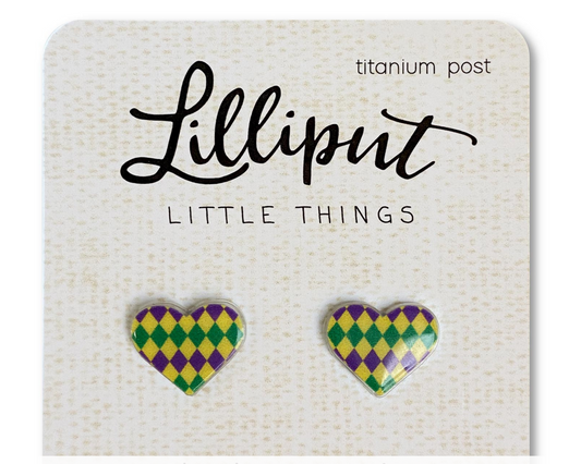 Lilliput Little Things - Mardi Gras Pattern Heart Earrings