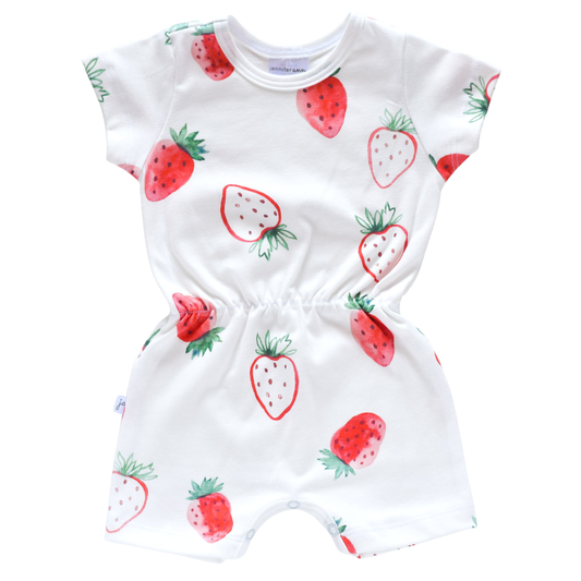 Jennifer Ann - Cinched Sleeved Romper - strawberries