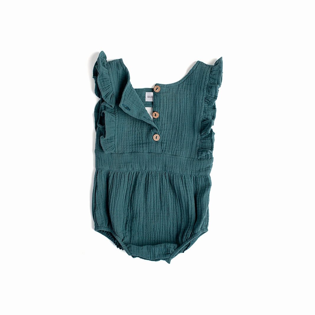 Backless Cotton Romper PEACOCK