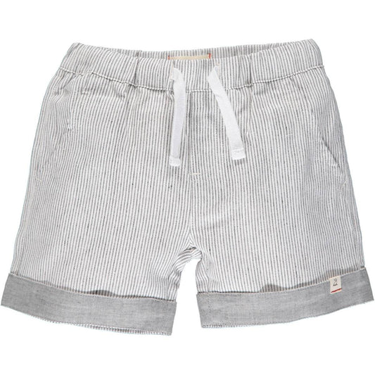 Grey Stripe Turn-up Shorts for kids with elastic waist and pockets.