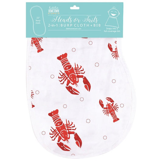 Little Hometown Heads or Tails Crawfish Print Burp Cloth and Bib Combo