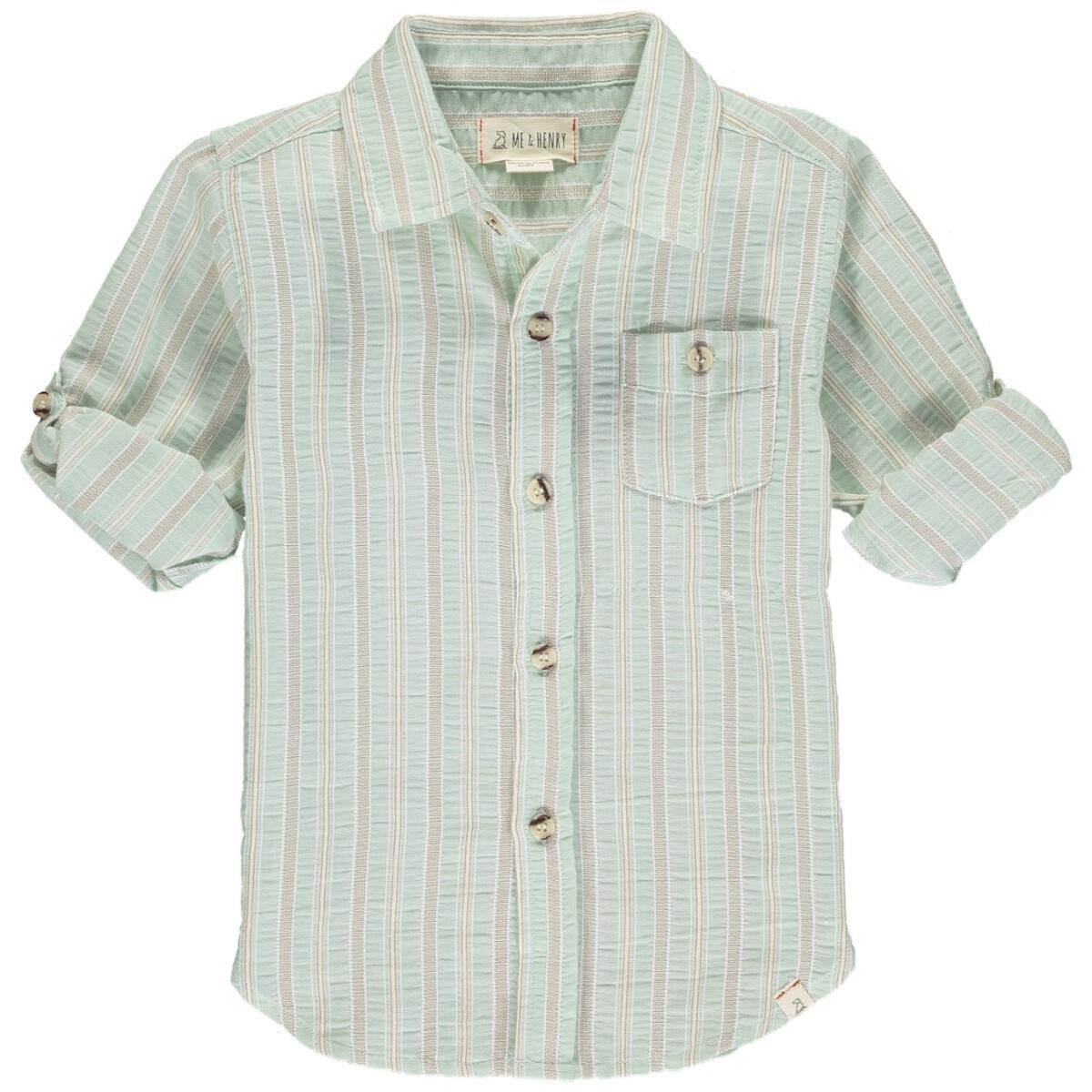 Pale Green Stripe Long Sleeved Shirt made of 100% cotton.