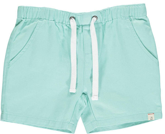 Pale Green Twill Shorts with elastic waist and pockets