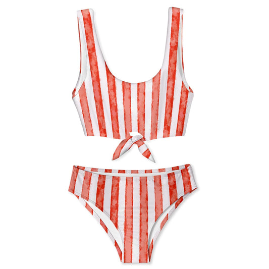 Red Stripe Chest Tie Bikini