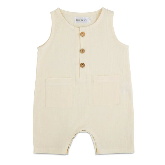 White Sleeveless Crop Linen Baby Romper